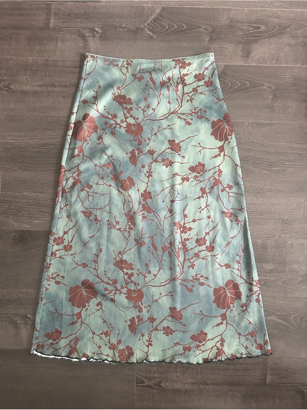 Whimsigoth Fairycore Vintage Style Sage
Green Floral Mesh Midi Skirt Size S